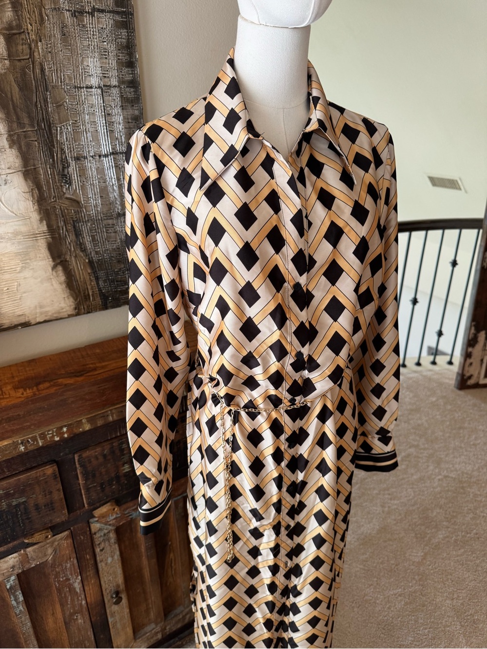 Mango Geometric Midi Shirt Dress - size 10 - Picture 4 of 11